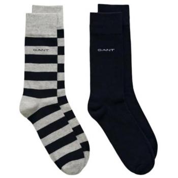 GANT Mens 2‑Pack Barstripe & Solid Socks – Black/Black (UK9‑11, EU43‑45, US10‑12)
