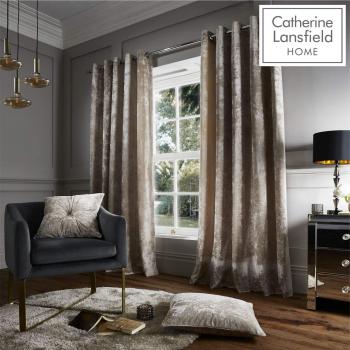 Natural Colour 66x54 Inch Crushed Velvet Curtains with Eyelets