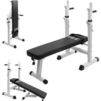 ISE Fitness Trainingsbank Drückerbank – 91–110 cm verstellbar, Dip‑Griff, Klappbar, Weiß SY‑544‑WH