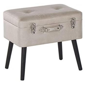 Praktischer Kofferhocker – Beige Kunstleder, Holzbeine