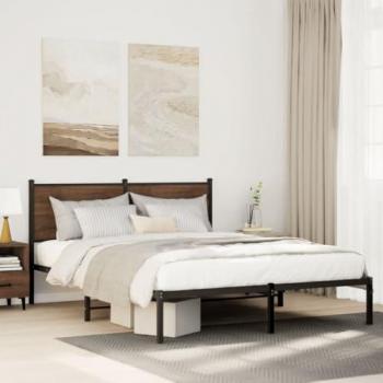 137x190 cm Metal Bed Frame Smoked Oak vidaXL