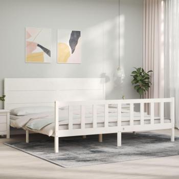 Cama de madera maciza blanca con cabecero 200x200 cm
