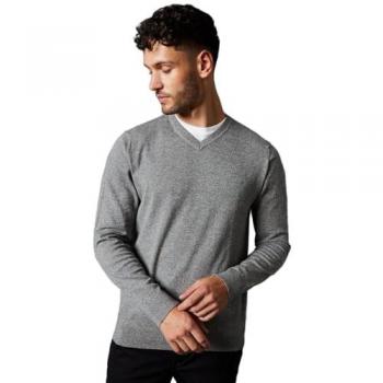 Men's Light Grey Cotton Rich V Neck Sweater