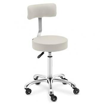 Beige Rolling Stool with Backrest