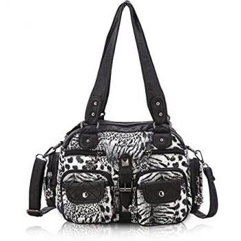 Borsa Hobo Tote Manico Superiore Nero Leopard