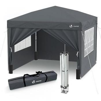 Tonnelle de jardin 3x3m VOUNOT, pliable, avec portes, fenêtres et sac gris