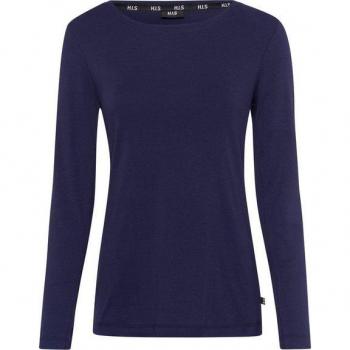 H.I.S Basic Langarmshirt, Damen, hüftbedeckend, blau