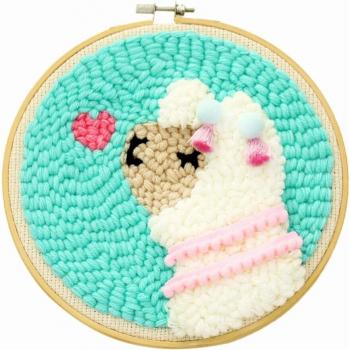 Kit de bordado de lana para alfombra con marco de 19x19 cm y aguja punzón