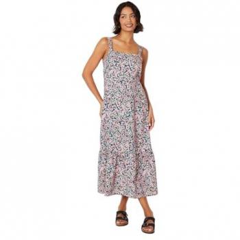 Womens Ditsy Floral Tiered Strappy Midi Dress