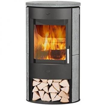 Kaminofen Zaria Stahl Schwarz Speckstein 6 kW Holzfach