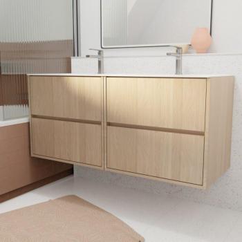 Mobile di Bagno Aurlane 120 cm, Rovere Chiaro, 4 Cassetti + Lavabo Ceramico
