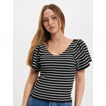 ONLY Kurzarmpullover »ONLLEELO STRIPE SS BACK V-NECK KNT NOOS«