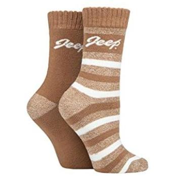 Jeep Women's 2-Pair Cozy Thermal Boot Socks in Tan & Cream, Size 4‑8