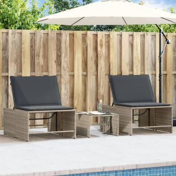 VidaXL Gartenliege Sonnenliege Relax 2 Stk mit Tisch Hellgrau Polyrattan