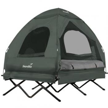 Skandika Haug Army Green Zeltliege – wasserdichtes erhöhtes Campingbett für 2 Personen