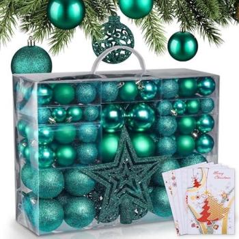 Set de 128 boules de Noël vertes avec étoile et 5 cartes, décoration de sapin