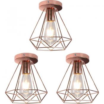 Rose Gold Metallic Ceiling Fixture – 3 Piece AXHUP Lamp Set