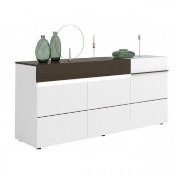 Buffet de salon Calicosy 200 cm : 3 portes blanches, tiroir noir