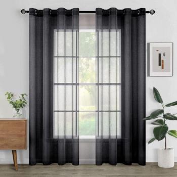 Rideaux décoratifs lin Jn.songs – Voilage semi-transparente, 2 pièces – Salon & chambre – 100×250 cm