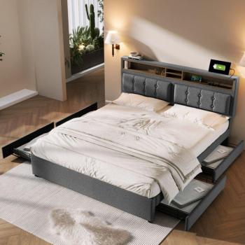 Lit 160x200 cm Hauss Spole avec Tête de Lit Ajustable et Tiroirs