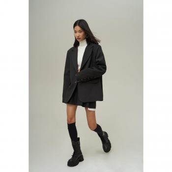Blazer in Lana Antracite con Dettagli Çengel