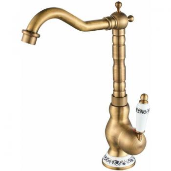 Antique Brass Basin Faucet – Ceramic Handle, Single‑Handle Sink Mixer