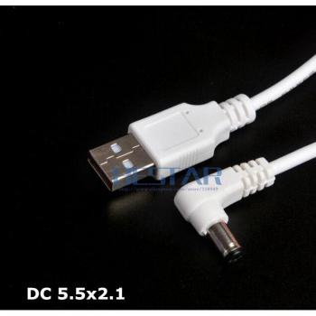 White L Shape DC Power Cable USB to 5.5x2.1mm 1M