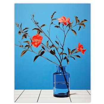 Vivid Crimson Petals with Azure Vase