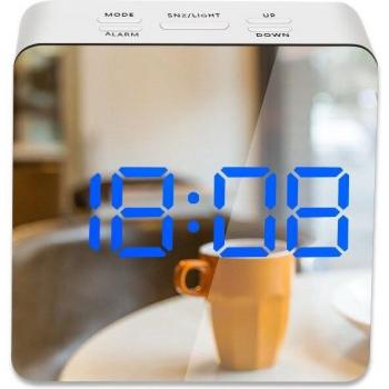 Snooze and Dimmer LED Mirror Clock for Bedroom and Office