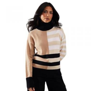 Colourblock Striped Roll Neck Knit