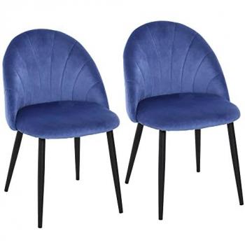 HOMCOM Lot de 2 chaises de cuisine velours bleu