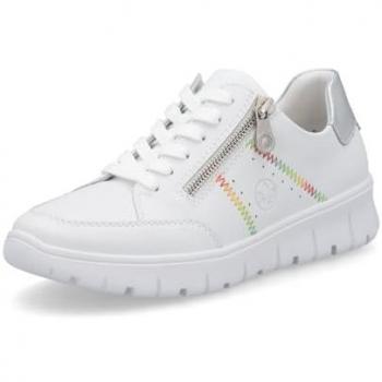 Femme Tennis RIEKER Cuir Blanc Talon Plat Zip Latéral