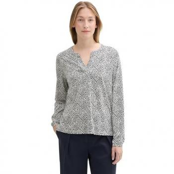 Tom Tailor Damen Relaxed Fit Langarmbluse mit Tunika-Ausschnitt und TENCEL™ Modal, Dunkelblau, Größe XS