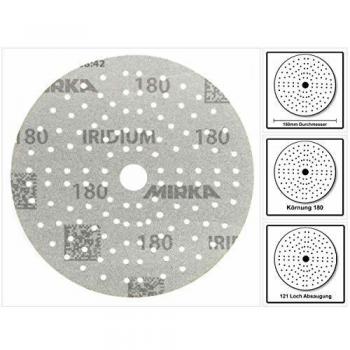 Papier abrasif Mirka Iridium Premium Ø 150mm Velcro 121 trous, grain 180, 100 pces