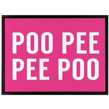 Comedic Flush Canvas – Toilet & Pee Motif, Pink Framed, 12x16