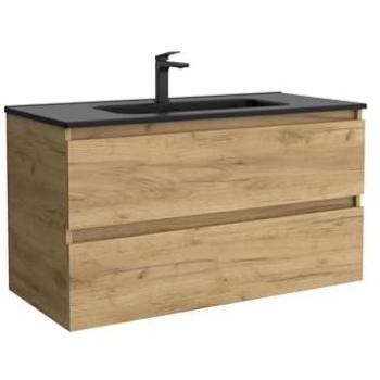 Mueble Bequia 100 cm – Roble con Lavabo Negro Porcelana (CYGNUS BATH)