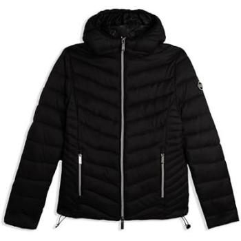 Piumino Donna Nero XL Lucente con Cappuccio Bordato