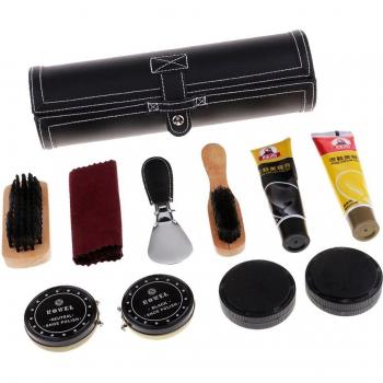 11-Piece Shoe Care Set with Black Neutral Polish for Boots and Shoes