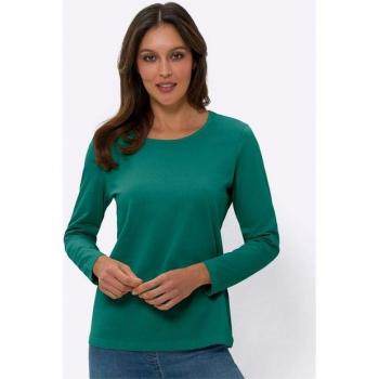 Langarmshirt Damen – Classic Basics, 100 % Baumwolle, grün, Größe 48