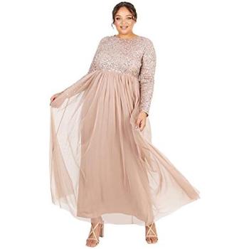 Vintage Taupe Glamour Maxi – Maya Deluxe Embellished Long Sleeve