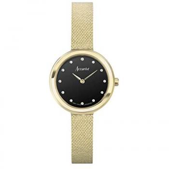 Accurist Ladies Quartz Watch Black Onyx Dial Gold Case Stainless Steel Bracelet
