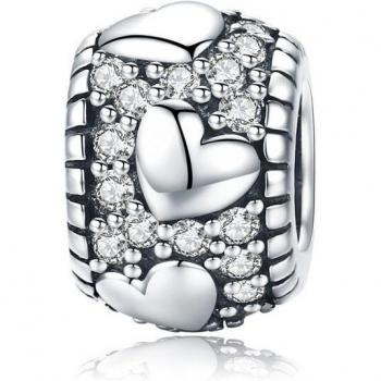 BAMOER 925 Sterling Silver Heart CZ Beads for Necklaces