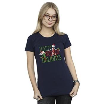 Animated Designs Happy Human Holidays Women’s Blue T-Shirt – Small