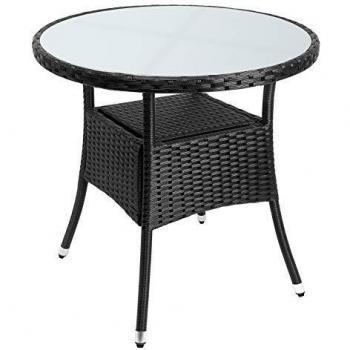 Tavolo da Giardino Polyrattan con Piano in Vetro 5mm Ø80cm