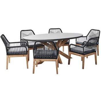 Concrete and Acacia Patio Furniture Set