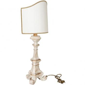 Große Tischlampe aus italienischem Holz, weiß