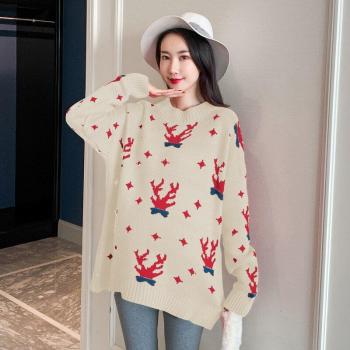 Loose Fit Christmas Print Sweater for Maternity