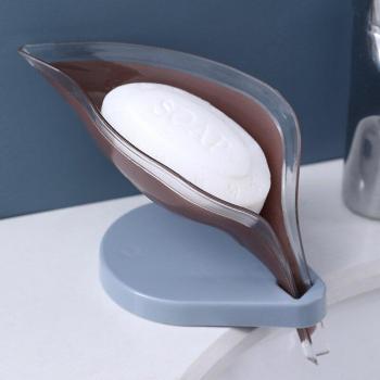 Pure Color Leaf Shape Soap Dish with Drain Tray