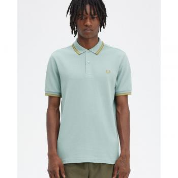 Frederick Perry Poloshirt Doppelspitze, Silberblau & Dunkles Karamell – Blau – M
