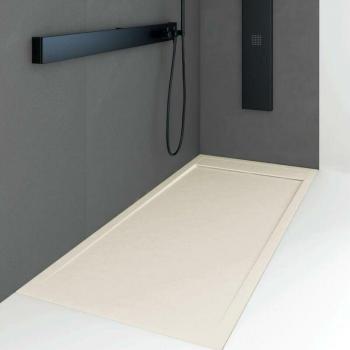Bassin de douche 80 × 120 cm extra plat, résine quore surface ardoisée sable